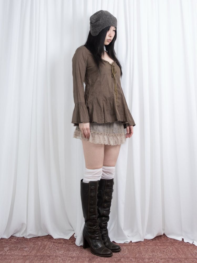 OLIVE BROWN POLKA DOT PEPLUM BLOUSE image 8