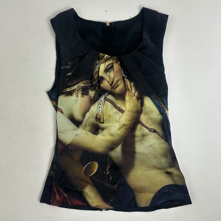 Dolce and gabbana silk Black zip  Top With Classical Art Print