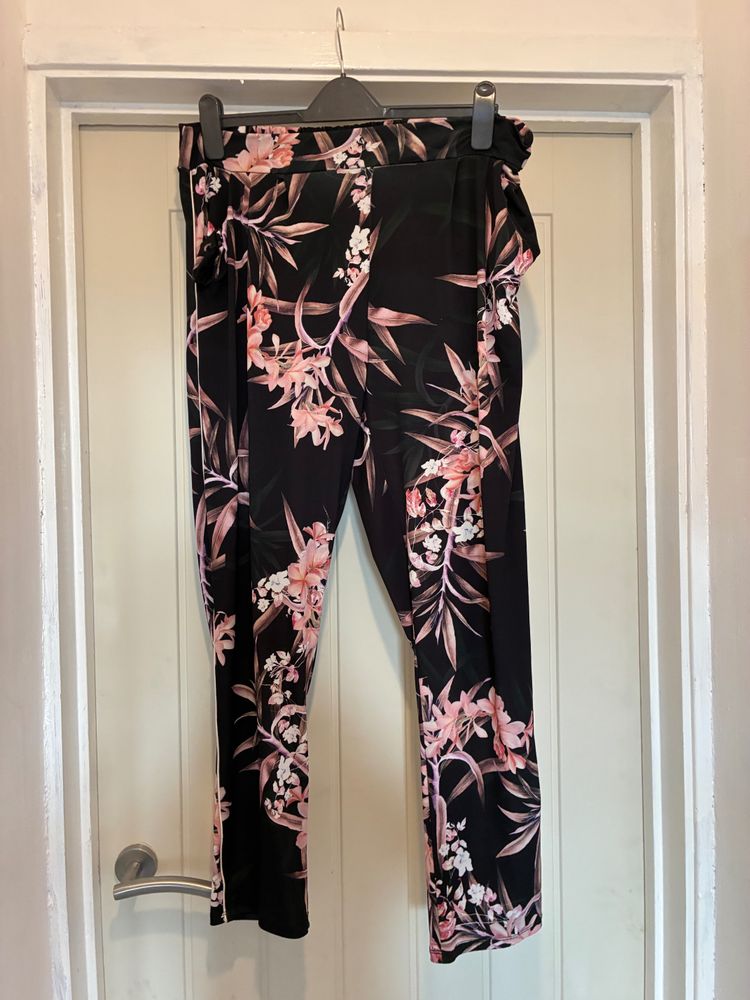 Black Leggings With Pink Floral Print