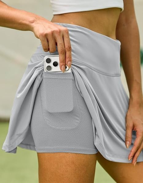 Grey Athletic Skort With Inner Shorts And Pockets image 1