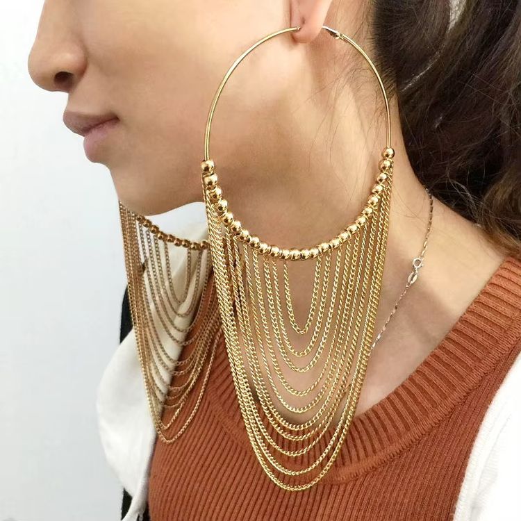 Gold-Tone Hoop Earrings With Cascading Chains image 2