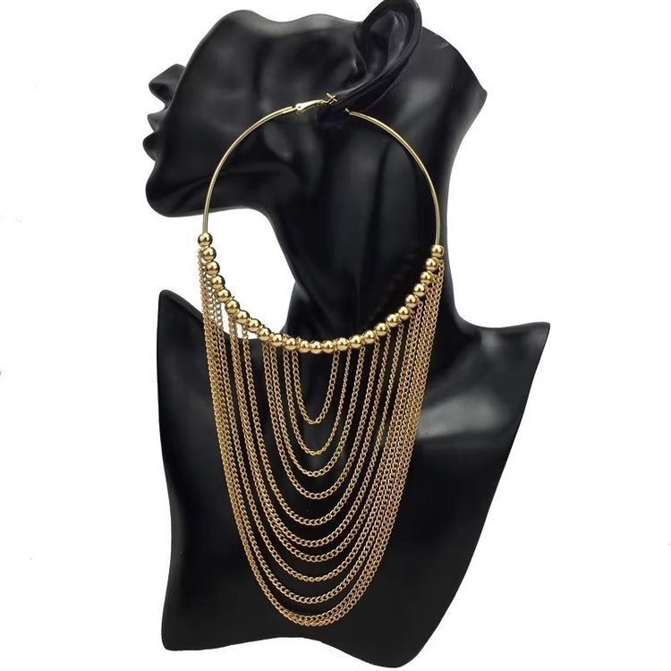 Gold-Tone Hoop Earrings With Cascading Chains image 1