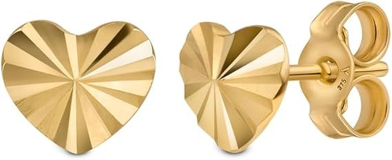 9K Yellow Gold Heart Stud Earrings
