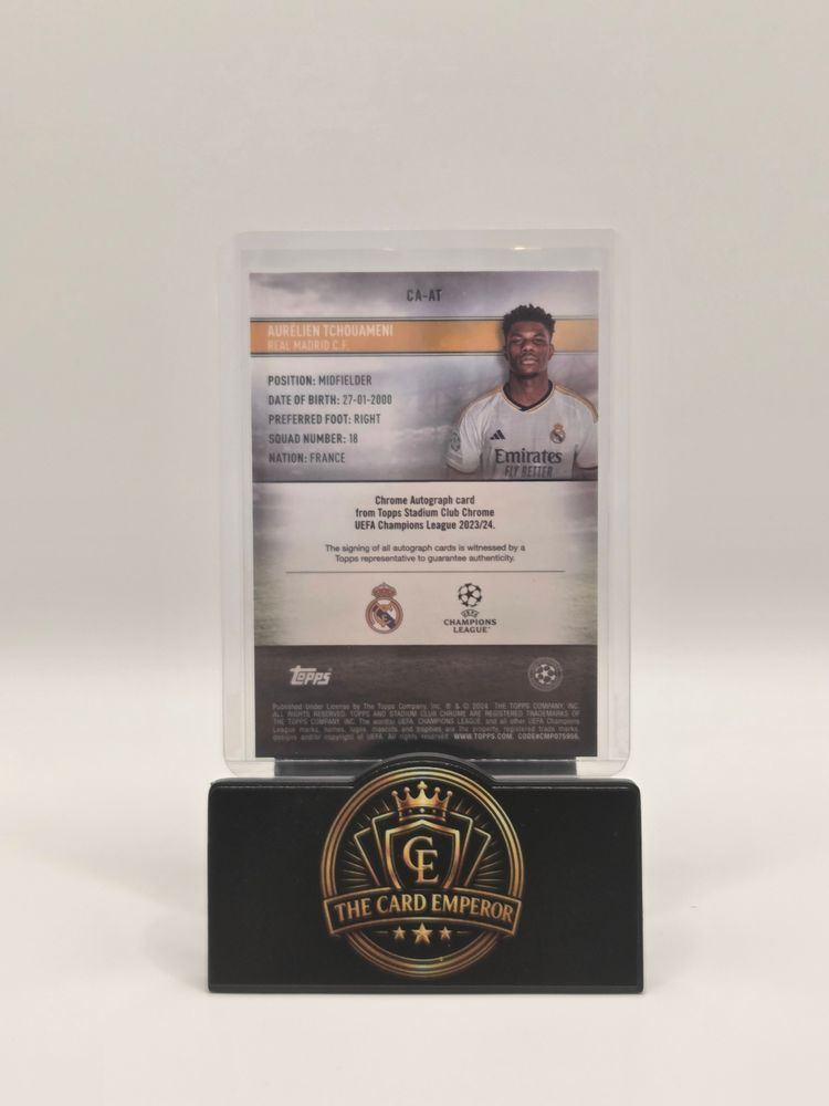 Aurelien Tchouameni (Real Madrid) 64/75 Autographed Card Topps Stadium Club Chrome 2023-2024 image 2