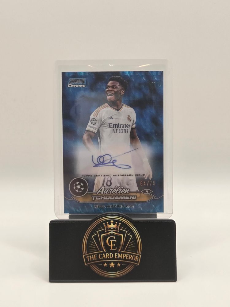 Aurelien Tchouameni (Real Madrid) 64/75 Autographed Card Topps Stadium Club Chrome 2023-2024 image 1