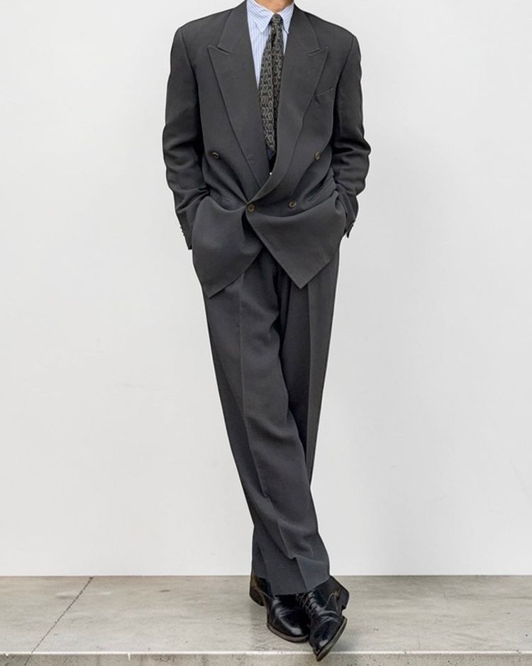 Emporio Armani Emporio Armani 1990s Double Breasted Pleated Wool Grey Suit - Size M Jacket / 31 Waist product image