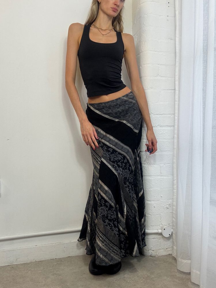 Black Patterned Maxi Skirt