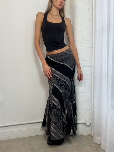 Black Patterned Maxi Skirt