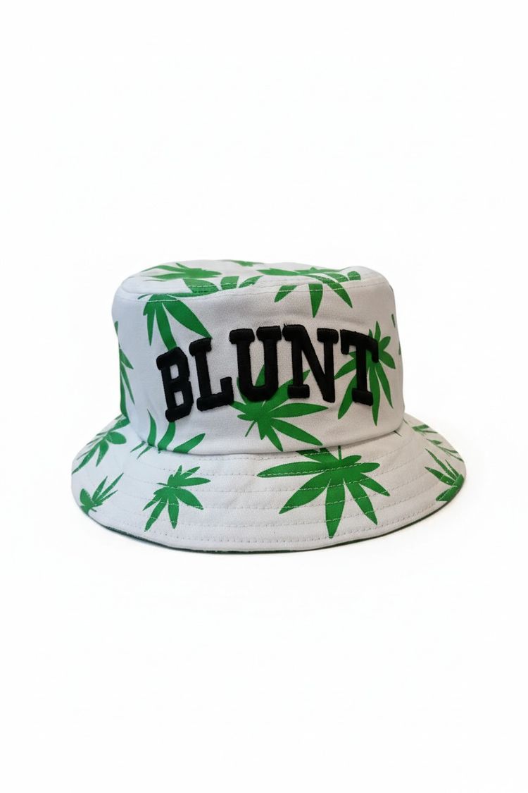 Leaf White Bucket Hat With Green Leaf Print And Blunt Text product image