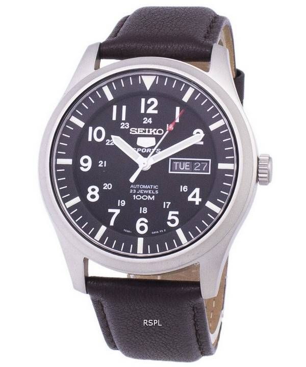 Seiko 5 Sports Automatic Ratio Dark Brown Leather SNZG15K1-LS11 Men's Watch image 1