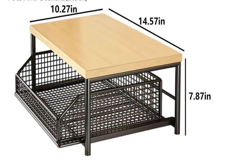 Metal And Wood Microwave Cart With Pull-Out Storage Basket image 2