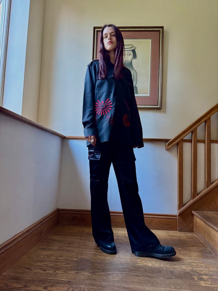  Black satin cargo pants 2