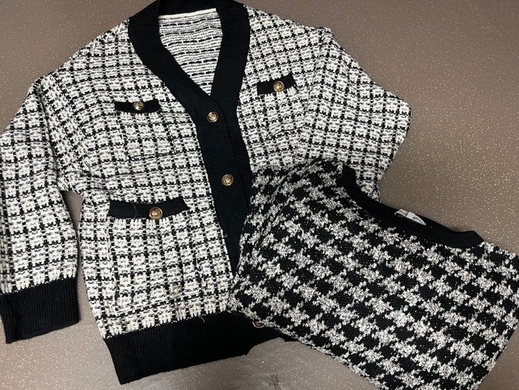 Set Black And White Knit Cardigan And Sweater Set product image