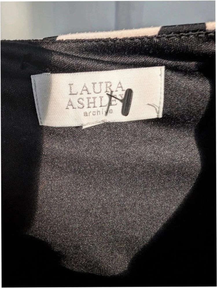 Laura Ashley Archive Black White Leaf Print Ruched Midi Dress UK 8 S image 4