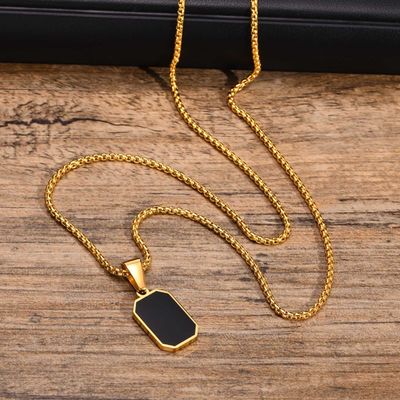 Gold-Tone Pendant Necklace With Black And Plain Tags