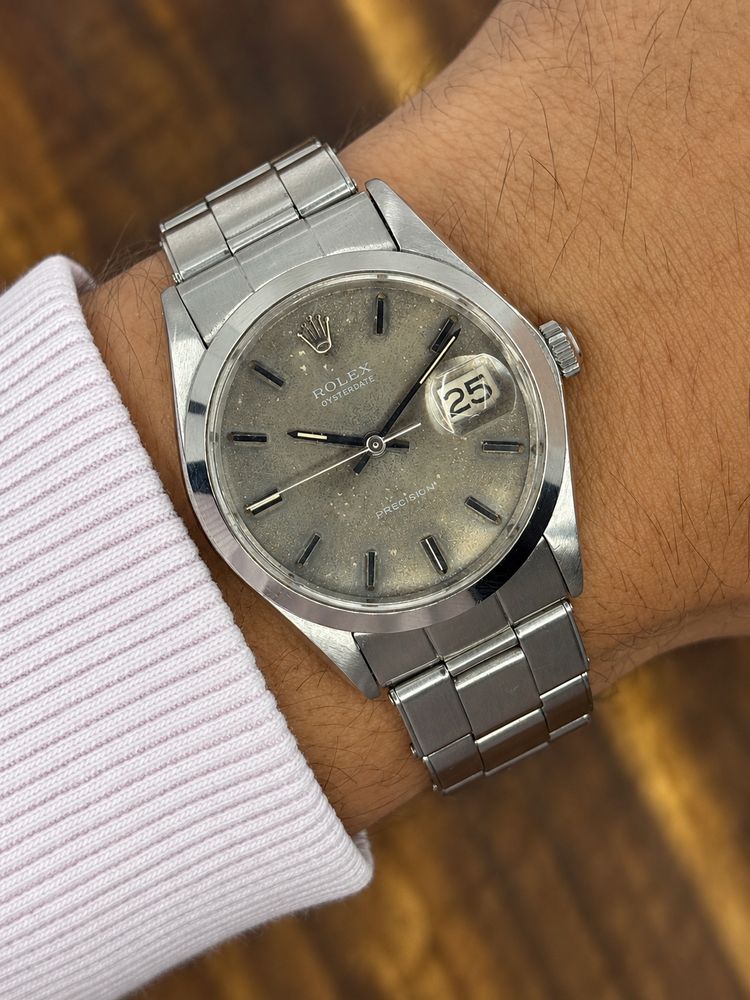 Vintage Rolex Oysterdate Precision – Stainless Steel – Grey Patina Dial – Oyster Bracelet image 4