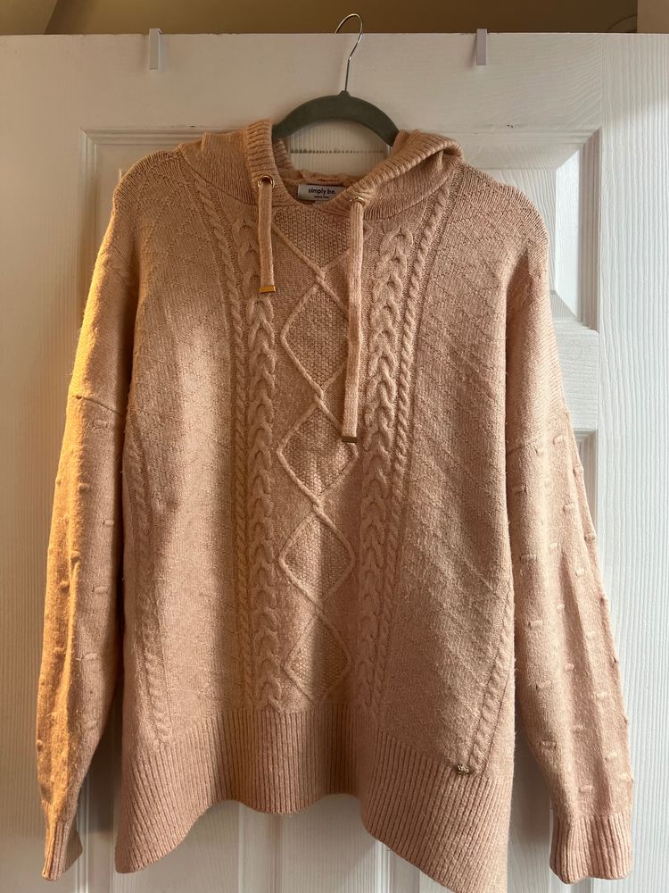 Beige Cable Knit Hoodie Sweater