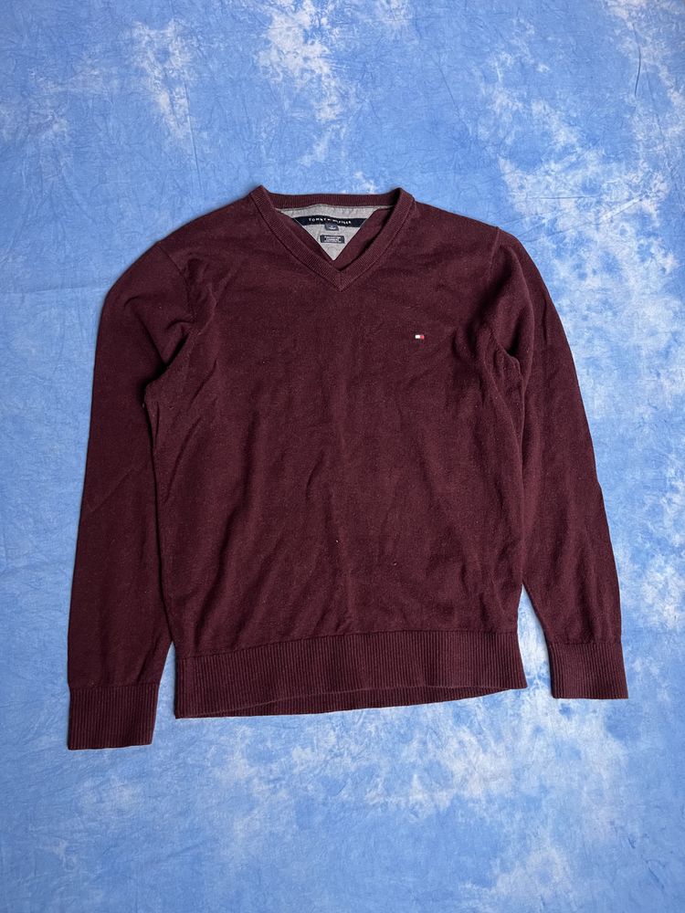 Tommy Hilfiger Maroon V-Neck Sweater