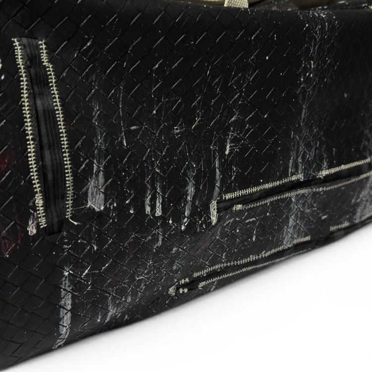 Black Woven Duffle Bag With White Paint Splatter Design image 4