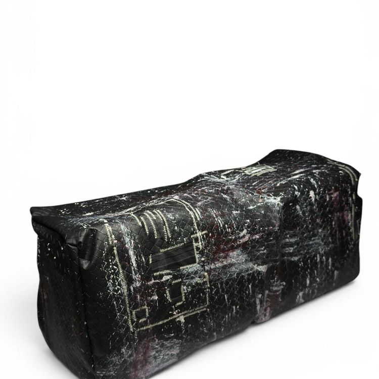 Black Woven Duffle Bag With White Paint Splatter Design image 2