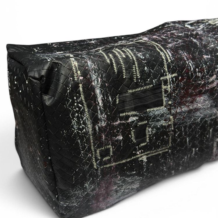 Black Woven Duffle Bag With White Paint Splatter Design image 3