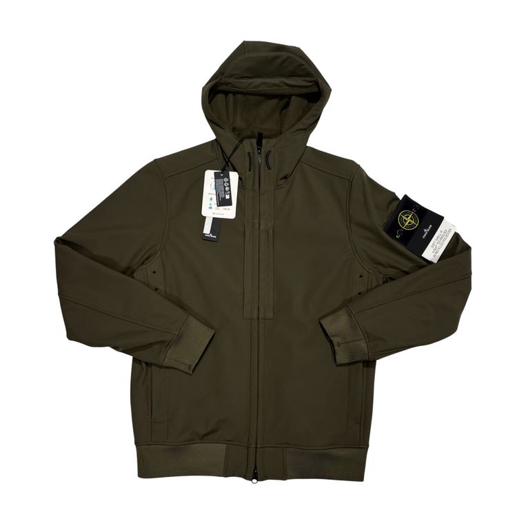 Stone Island Green Compass Patch Soft Shell-R e.dye Technology in Recycled Polyester Jacket