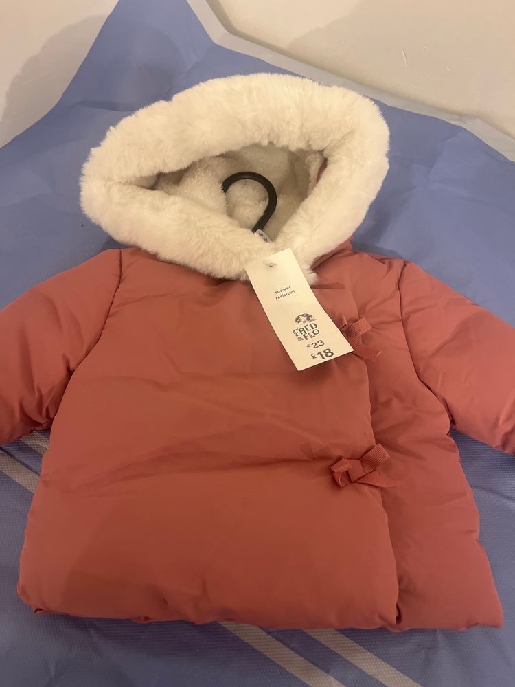 Rose Padded Jacket With White Faux Fur Hood