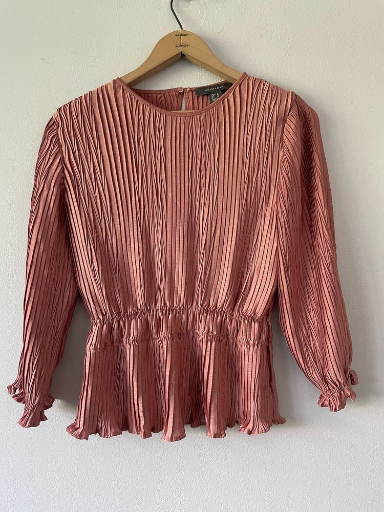Primark Pink Pleated Long Sleeve Blouse