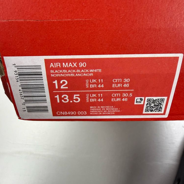 Nike Air Max 90 Size UK 11 Triple Black Men's Trainers CN8490-003 obraz 5