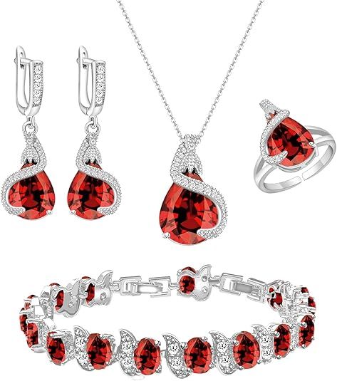 Set Red Gemstone Jewelry Set With Earrings Necklace Ring Bracelet product image