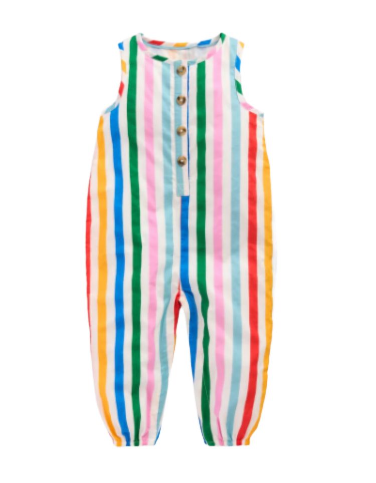 Mini Boden Kids Woven Romper in Rainbow Multi Stripe image 1