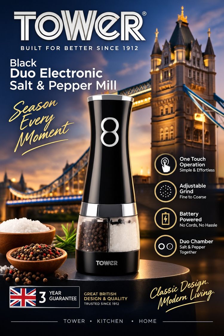Tower: Black Duo Electronic Salt & Pepper Mill image 1