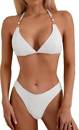 White Textured Bikini Set image 1