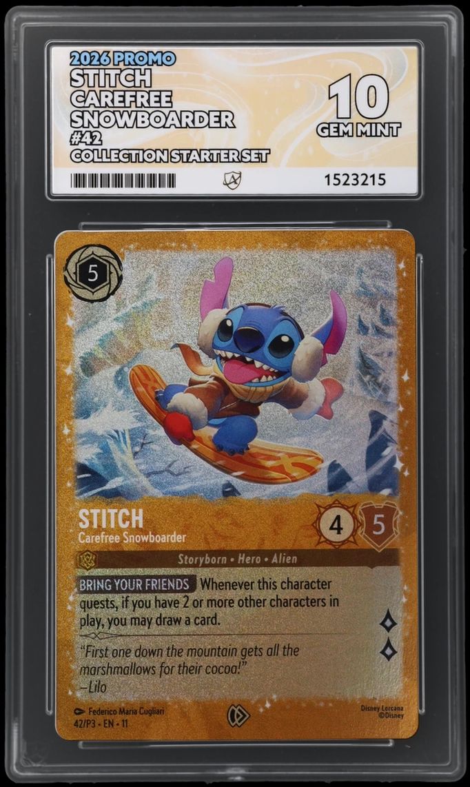 Pokemon ACE GEM Mint Perfect 10 (1) 2026 Disney Lorcana Stitch Carefree Snowboarder Promo image 1