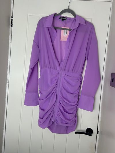 Missy Empire purple ruched dress