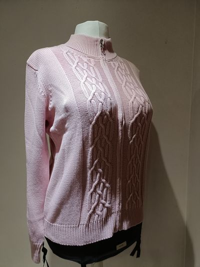 Pink Knitted Zip-Up Cardigan