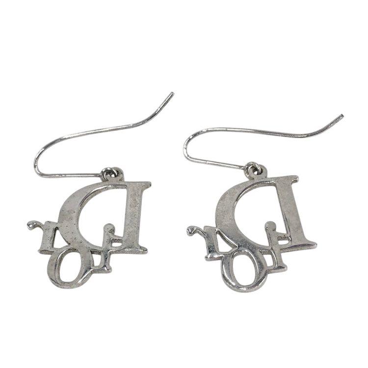 Christian Dior Logo Spellout Silver Hoop Earrings image 5