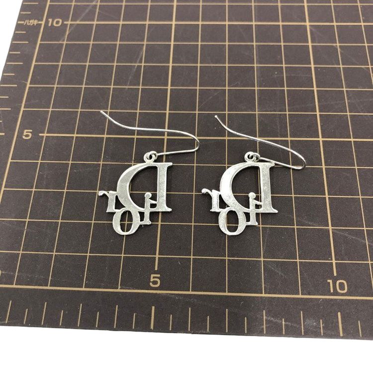 Christian Dior Logo Spellout Silver Hoop Earrings image 3