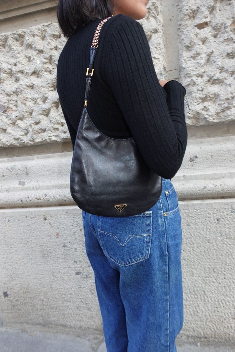 Prada Prada Mini Hobo Black Leather Chain Strap Vintage Bag product image