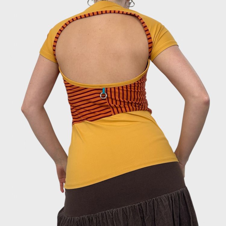 Save the Queen Yellow Stripe Open Back Top - M