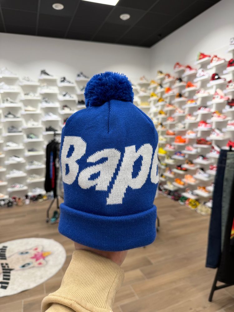Bape Blue Beanie Hat With Pom Pom