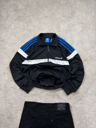 Adidas Black Track Jacket With Blue Stripes