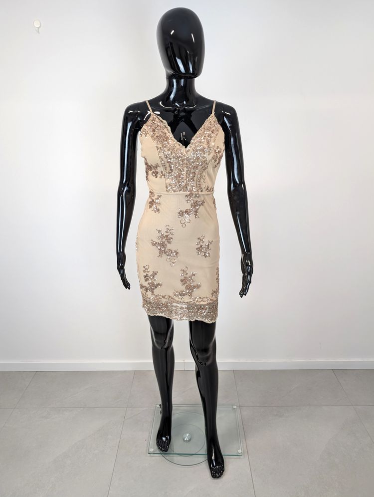 Other Cekinowa sukienka mini beżowa złota naked S sylwester wesele błyszcząca glam product image