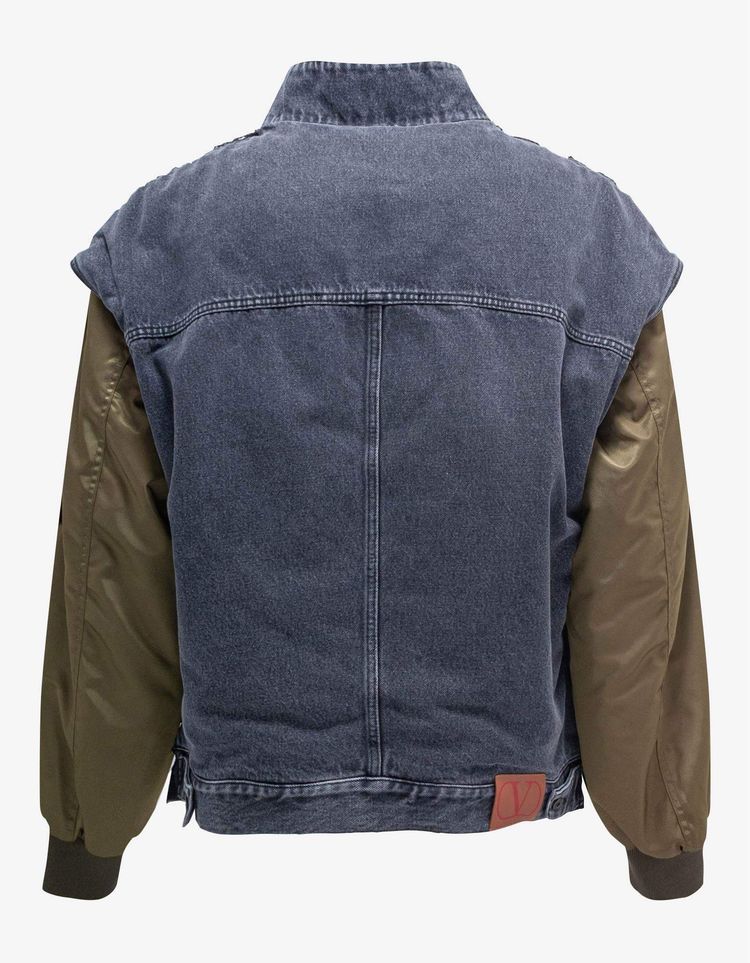 Valentino Khaki Nylon & Denim Bomber Jacket 2