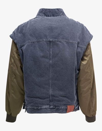 Valentino Khaki Nylon & Denim Bomber Jacket 2