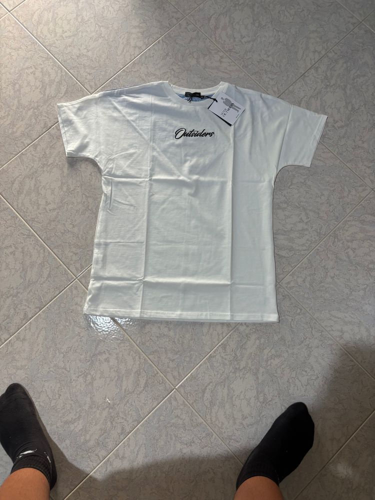 white t-shirt  never outside with graphic print and text 2