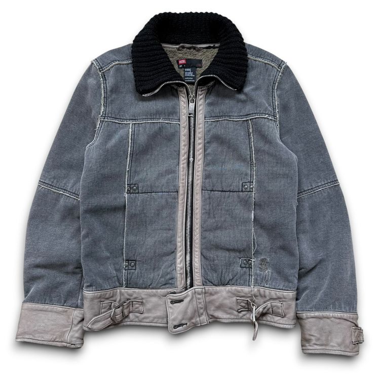 Diesel 2000's distressed panelled fitted high collar jacket (S)