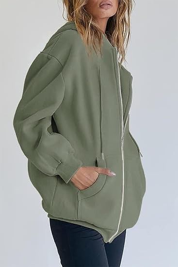 Olive Green Zip-Up Hoodie image 1