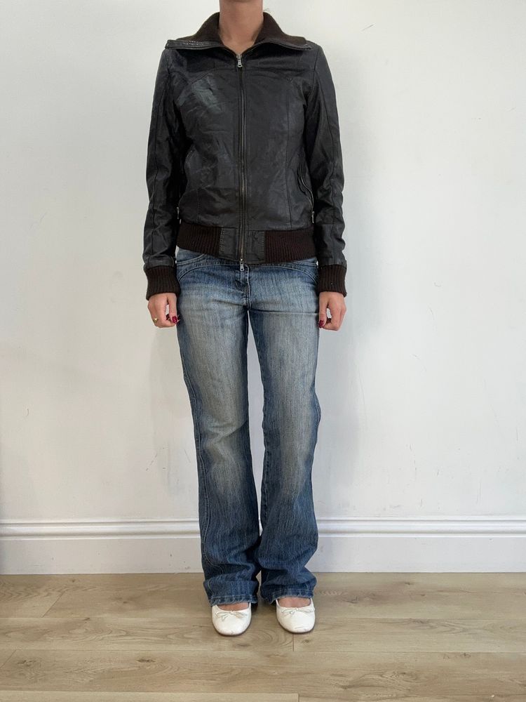 vintage edit sixteen | small brown faux leather dual zip jacket 4