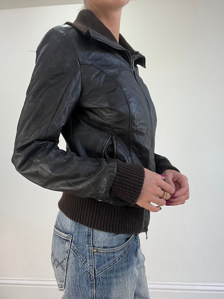 vintage edit sixteen | small brown faux leather dual zip jacket 10